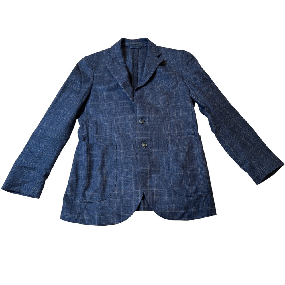 LBM 1911 Luigi Bianchi Mantova Blue Plaid Patch Pockets Men’s Sport Coat 38R